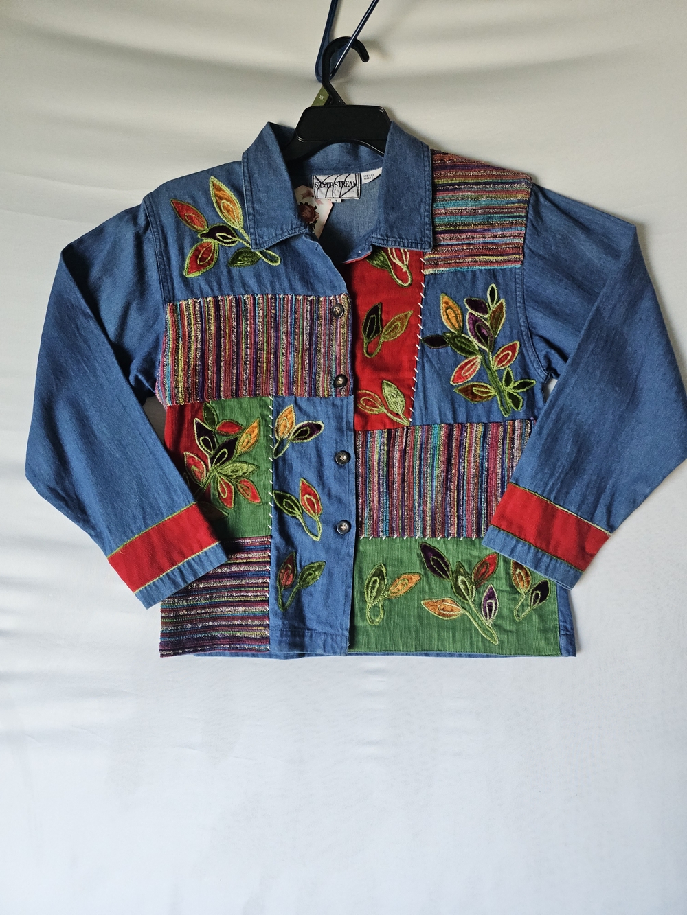 Vintage Silverstream Patchwork Denim Jacket Boho Artwear Embroidered Small